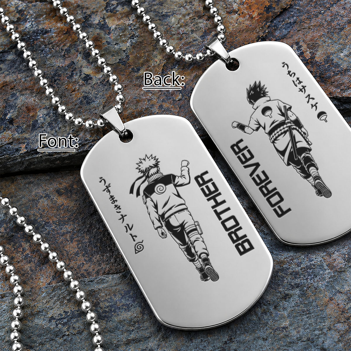 Naruto Engraved Dog Tag Necklace - NAD005 - Naruto Uzumaki - Sasuke Uchiha - Brother Forever