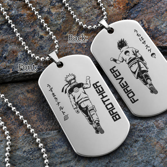 Naruto Engraved Dog Tag Necklace - NAD005 - Naruto Uzumaki - Sasuke Uchiha - Brother Forever
