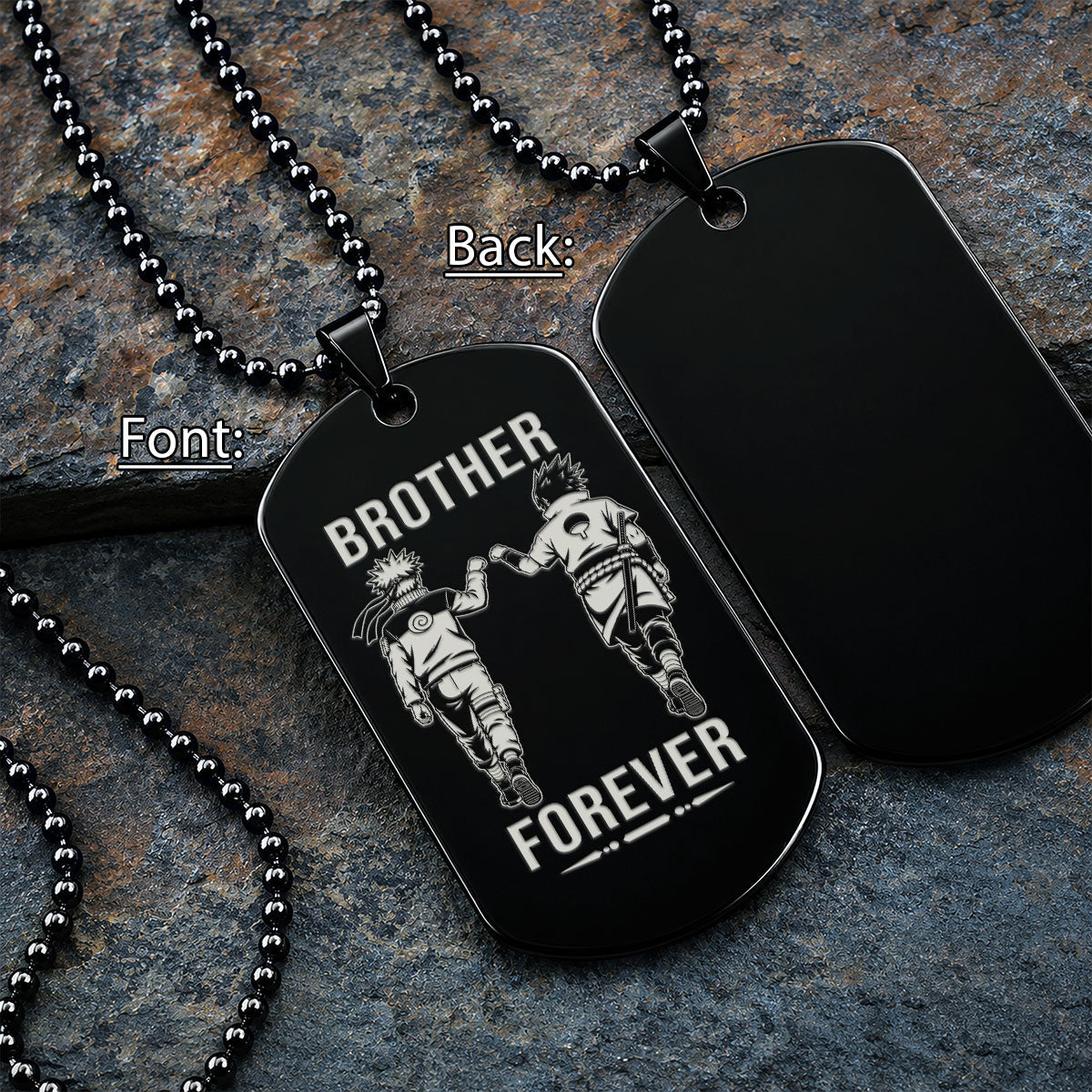 Naruto Engraved Dog Tag Necklace - NAD008 - Naruto Uzumaki - Sasuke Uchiha - Brother Forever