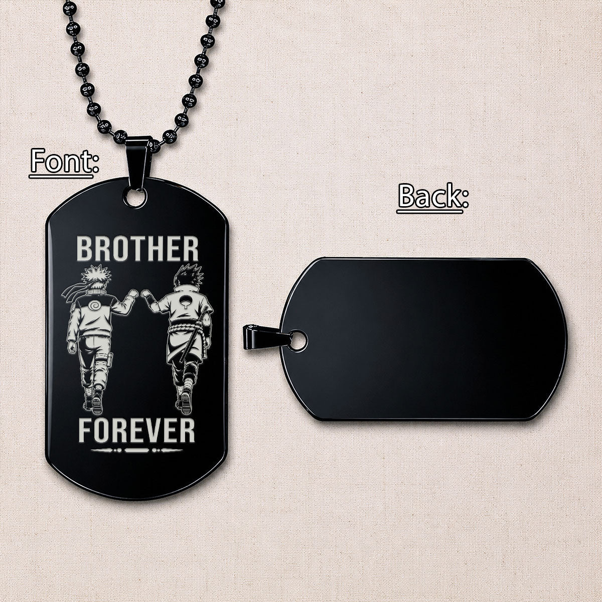 Naruto Engraved Dog Tag Necklace - NAD008 - Naruto Uzumaki - Sasuke Uchiha - Brother Forever