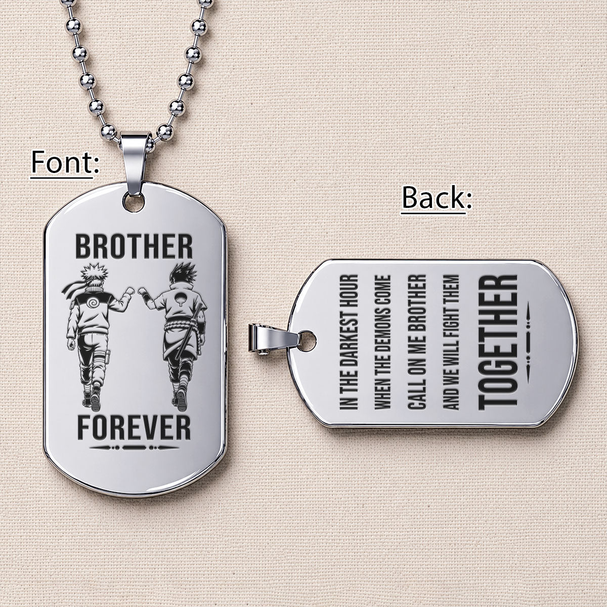 Naruto Engraved Dog Tag Necklace - NAD011 - Naruto Uzumaki - Sasuke Uchiha - Brother Forever