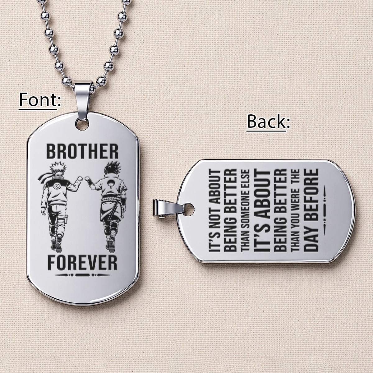 Naruto Engraved Dog Tag Necklace - NAD013 - Naruto Uzumaki - Sasuke Uchiha - Brother Forever