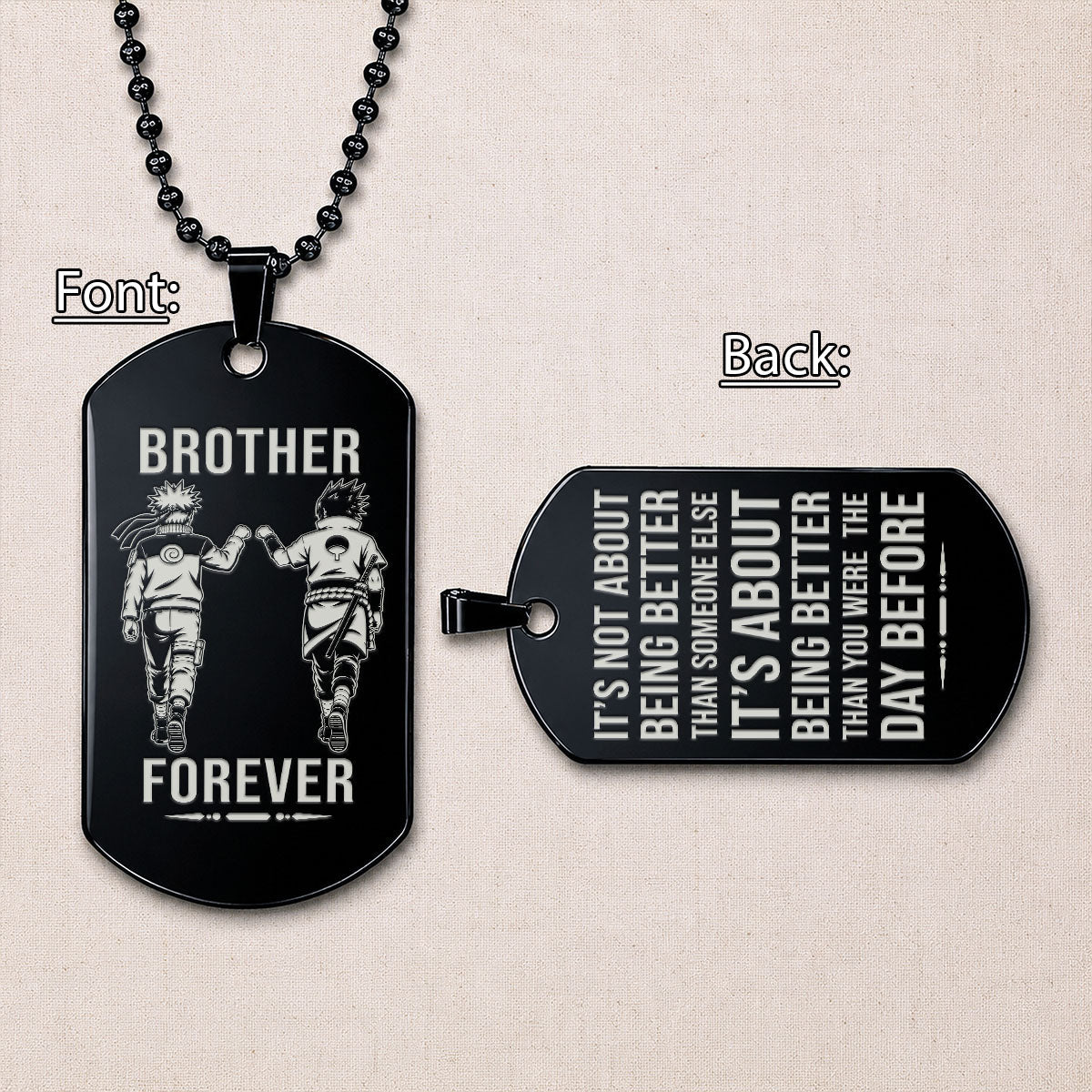 Naruto Engraved Dog Tag Necklace - NAD014 - Naruto Uzumaki - Sasuke Uchiha - Brother Forever