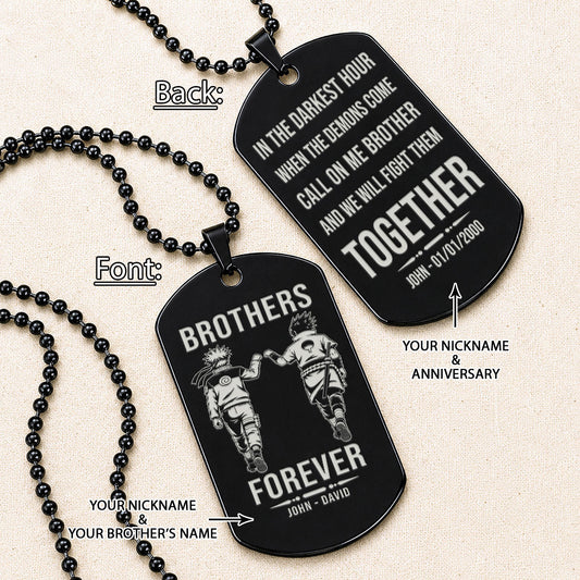 Naruto Engraved Dog Tag Necklace - NAD016 - Naruto Uzumaki - Sasuke Uchiha - Brothers Forever