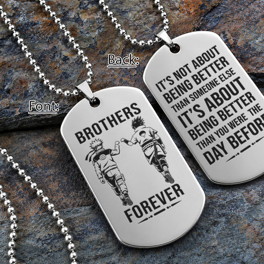 Naruto Engraved Dog Tag Necklace - NAD017 - Naruto Uzumaki - Sasuke Uchiha - Brothers Forever
