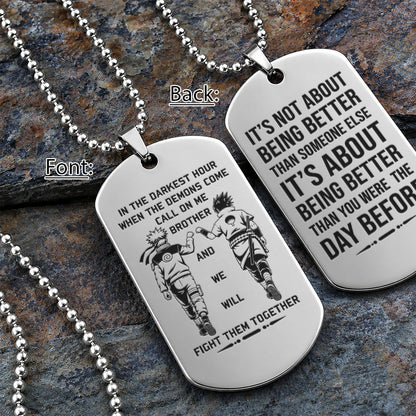 Naruto Engraved Dog Tag Necklace - NAD019 - Naruto Uzumaki - Sasuke Uchiha - Call On Me Brother