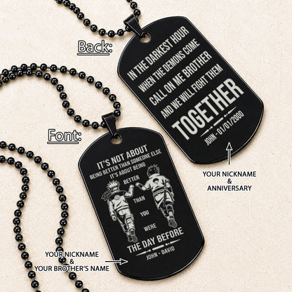 Naruto Engraved Dog Tag Necklace - NAD024 - Naruto Uzumaki - Sasuke Uchiha - Better Than You Were The Day Before