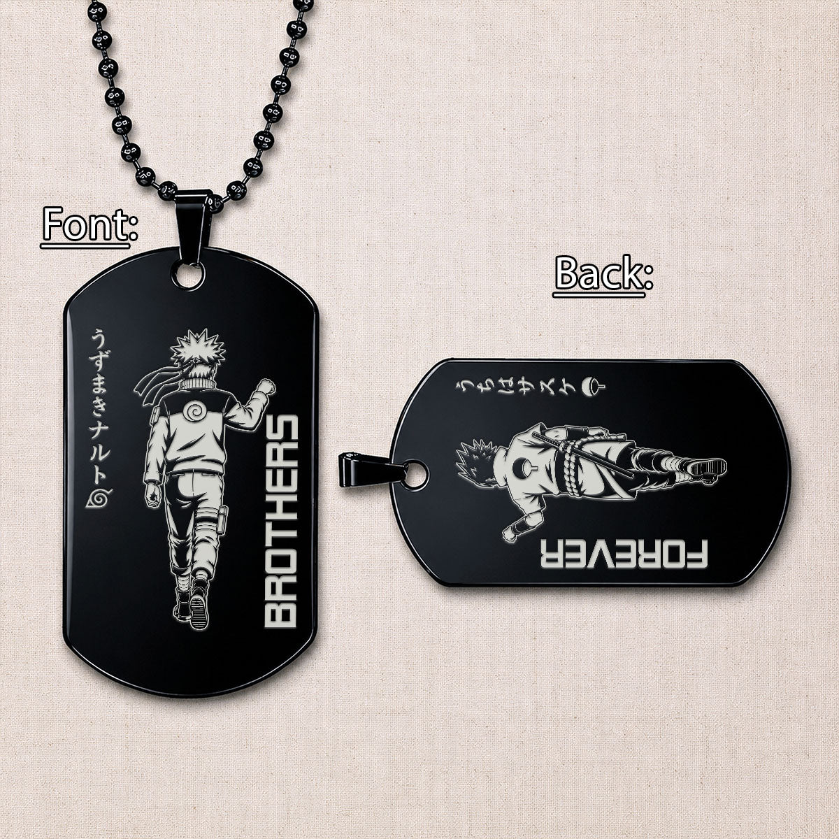 Naruto Engraved Dog Tag Necklace - NAD026 - Naruto Uzumaki - Sasuke Uchiha - Brothers Forever