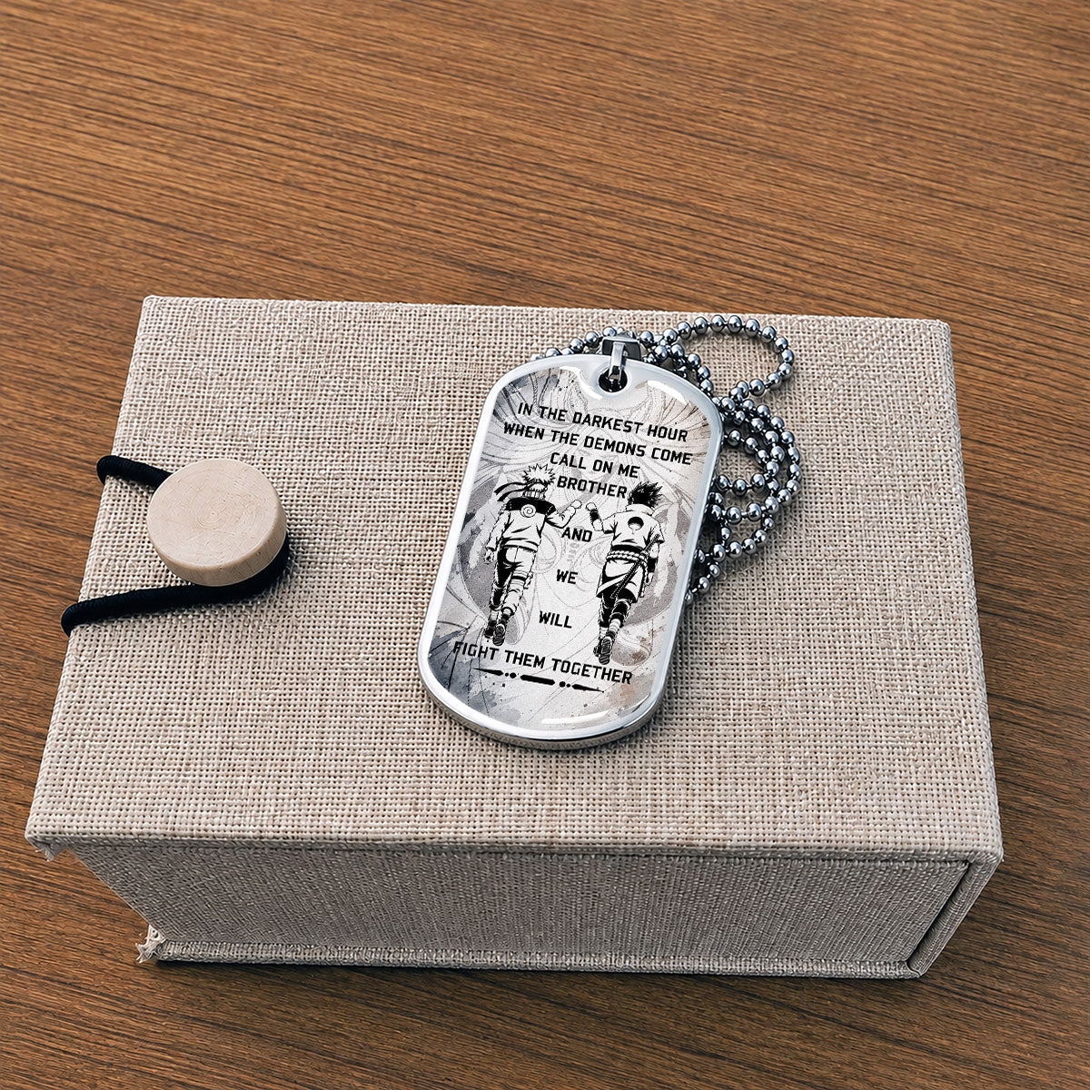 Naruto Dog Tag Necklace - NADL001 - Naruto Uzumaki - Sasuke Uchiha - Call On Me Brother - Military Ball Chain