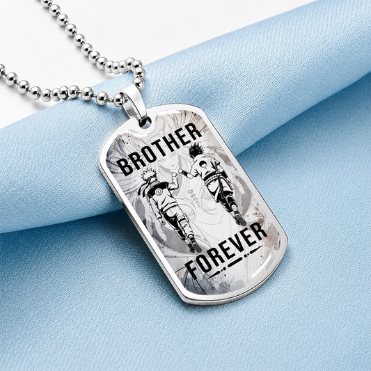 Naruto Dog Tag Necklace - NADL003 - Naruto Uzumaki - Sasuke Uchiha - Brother Forever - Military Ball Chain