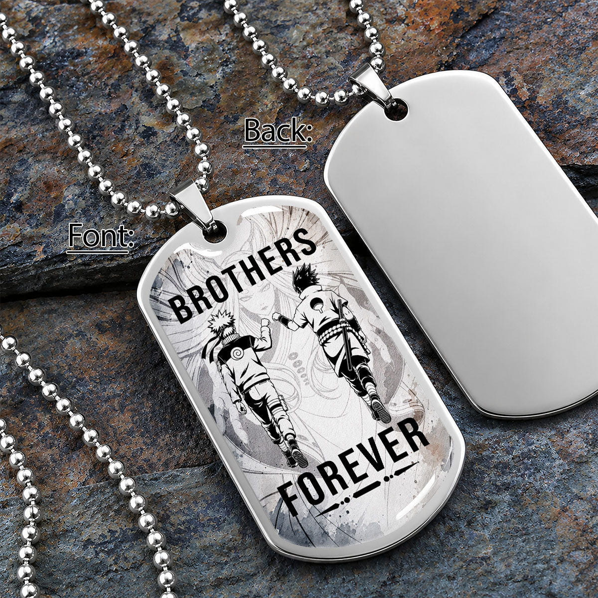 Naruto Dog Tag Necklace - NADL004 - Naruto Uzumaki - Sasuke Uchiha - Brothers Forever - Military Ball Chain