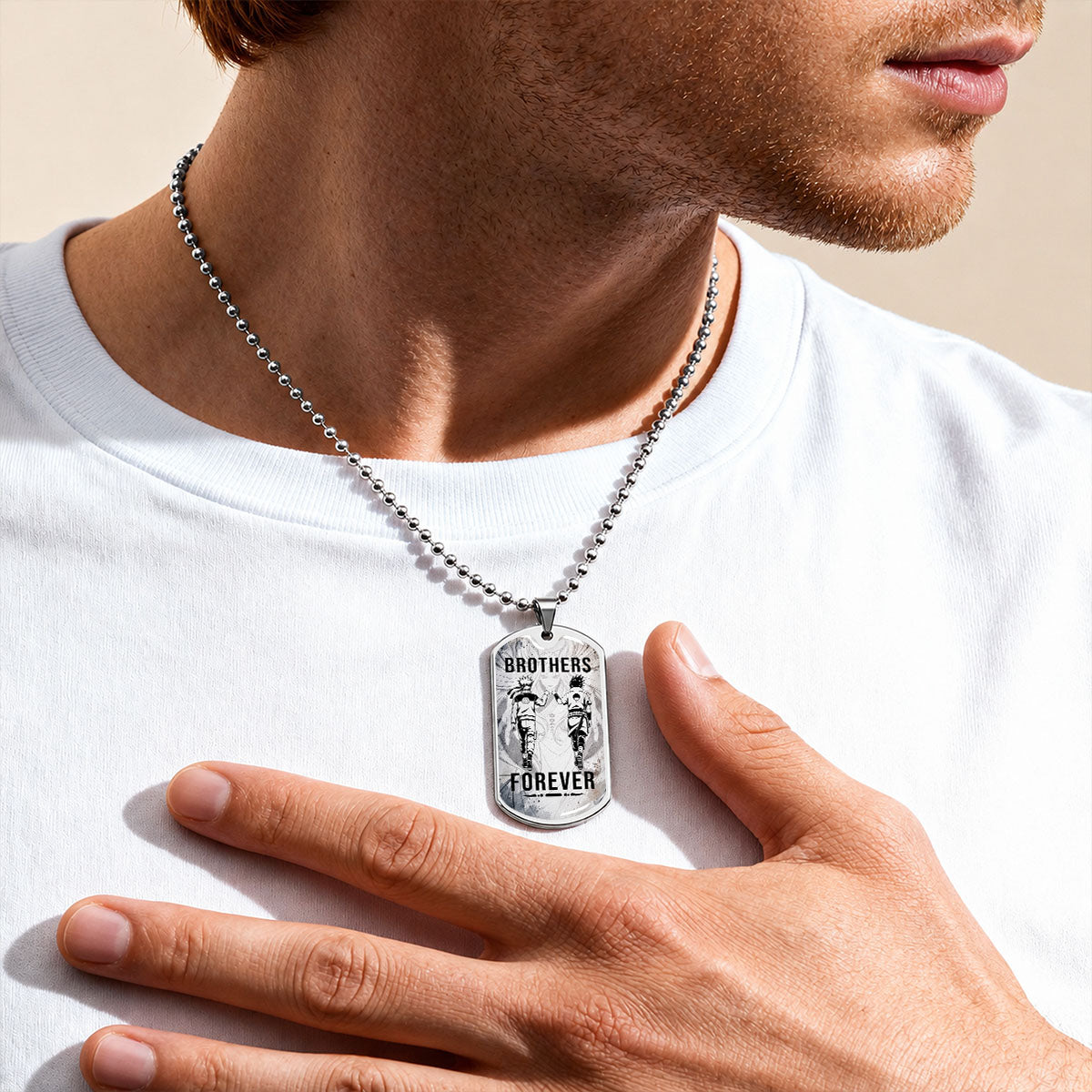 Naruto Dog Tag Necklace - NADL004 - Naruto Uzumaki - Sasuke Uchiha - Brothers Forever - Military Ball Chain