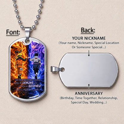 Naruto Dog Tag Necklace - NADL010 - Naruto Uzumaki - Sasuke Uchiha - Call On Me Brother - Military Ball Chain