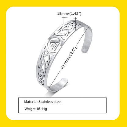 Viking - Nordic Viking Knot Bracelets for Men, Black Silver Color Hollow Stainless Steel Cuff Bangle, Amulet Protection Wristband