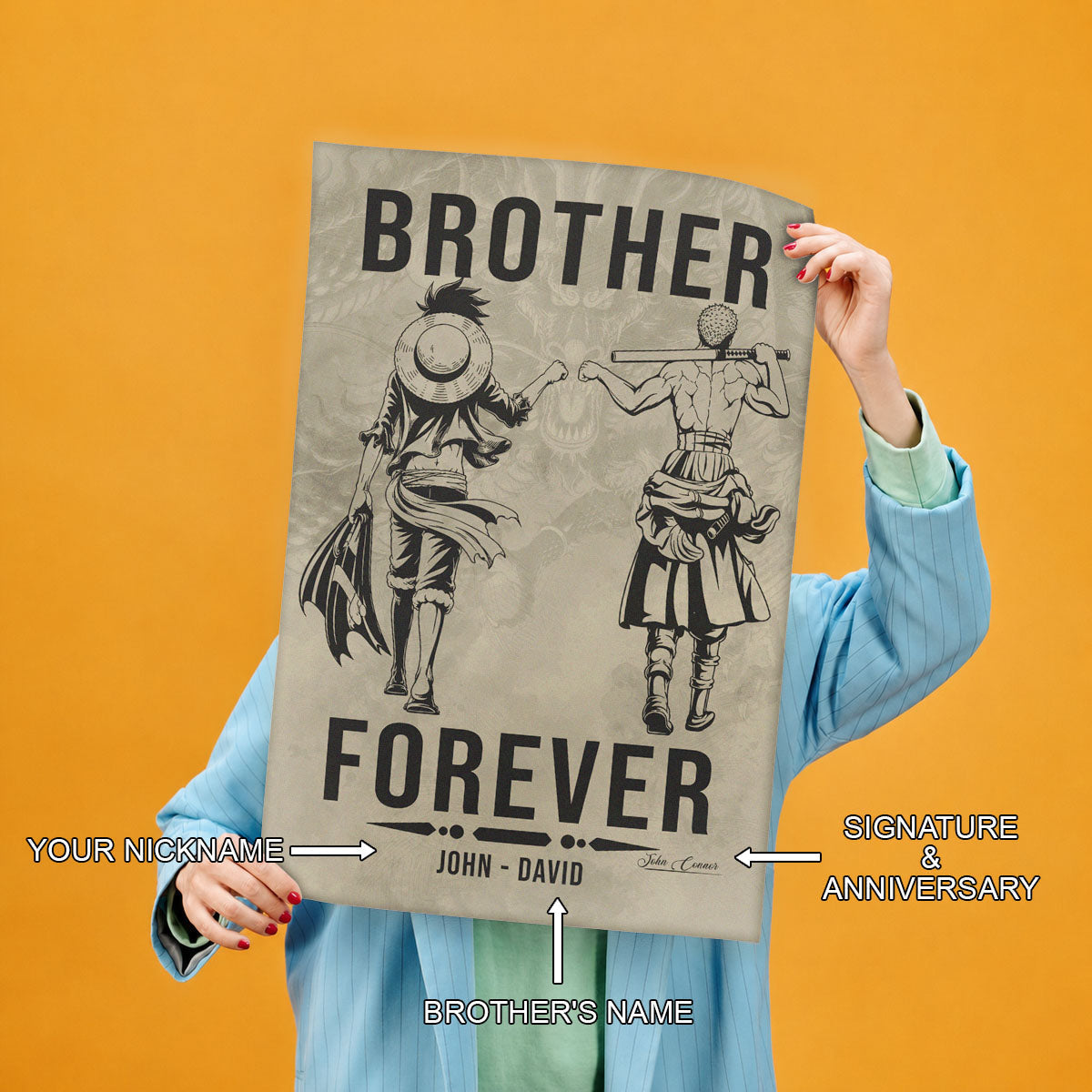 One Piece Canvas Wall Art - OP003 - Monkey D. Luffy - Roronoa Zoro - Brother Forever