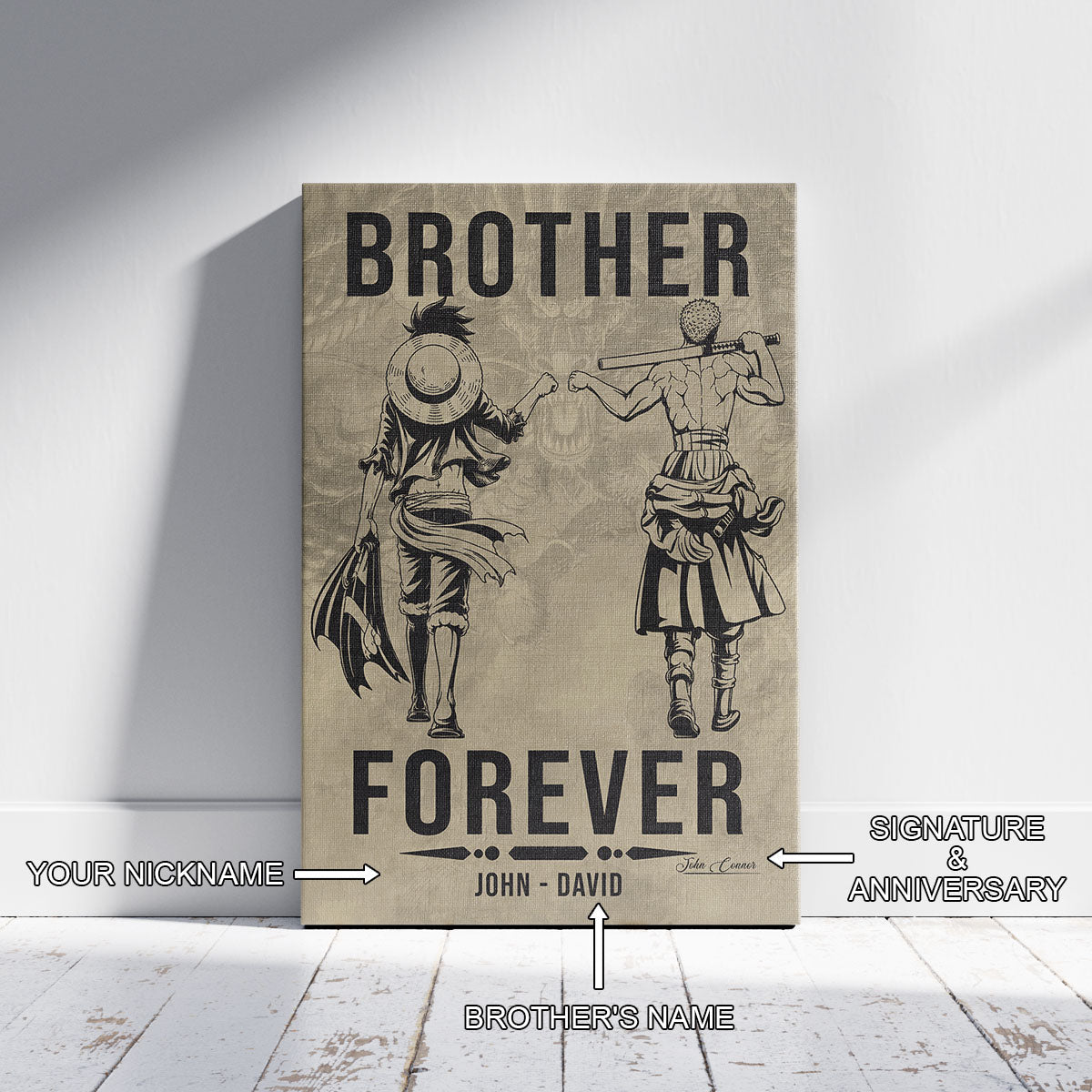 One Piece Canvas Wall Art - OP003 - Monkey D. Luffy - Roronoa Zoro - Brother Forever