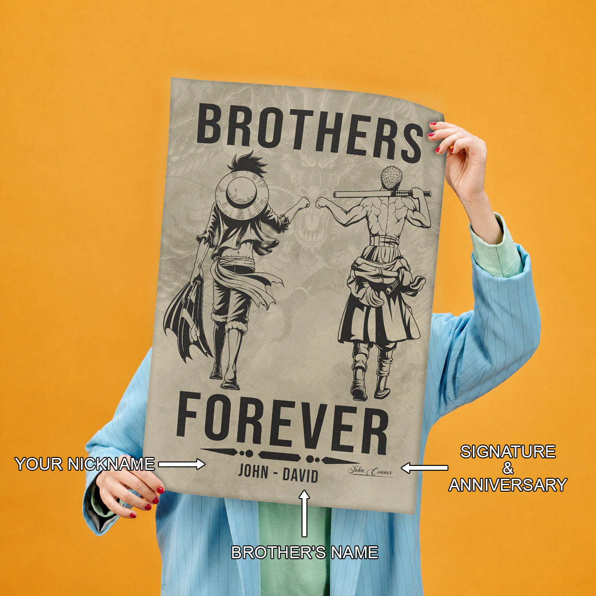 One Piece Canvas Wall Art - OP004 - Monkey D. Luffy - Roronoa Zoro - Brothers Forever