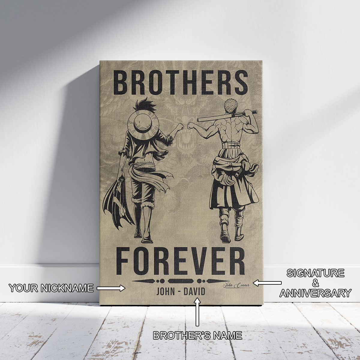 One Piece Canvas Wall Art - OP004 - Monkey D. Luffy - Roronoa Zoro - Brothers Forever