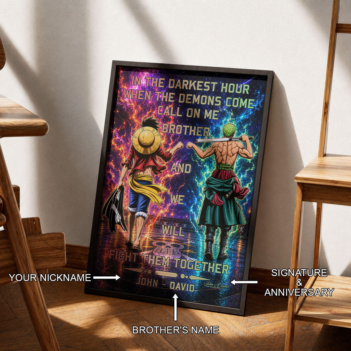 One Piece Canvas Wall Art - OP005 - Monkey D. Luffy - Roronoa Zoro - Call On Me Brother
