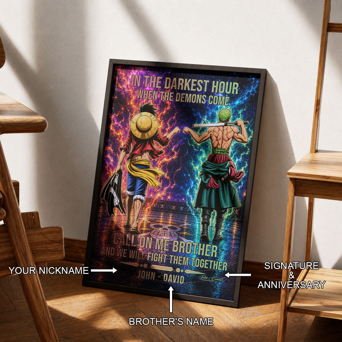 One Piece Canvas Wall Art - OP006 - Monkey D. Luffy - Roronoa Zoro - Call On Me Brother