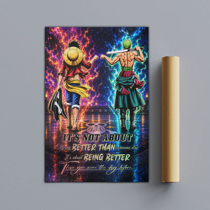 One Piece Canvas Wall Art - OP009 - Monkey D. Luffy - Roronoa Zoro - Being Better Than Yesterday