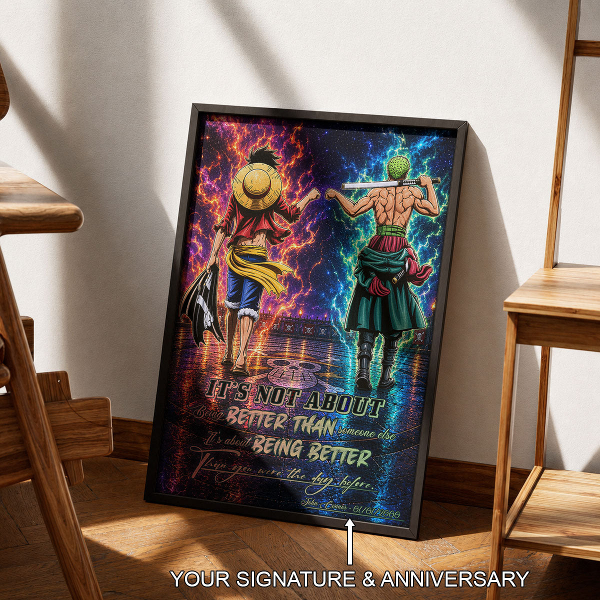 One Piece Canvas Wall Art - OP009 - Monkey D. Luffy - Roronoa Zoro - Being Better Than Yesterday