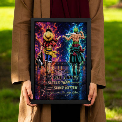 One Piece Canvas Wall Art - OP009 - Monkey D. Luffy - Roronoa Zoro - Being Better Than Yesterday