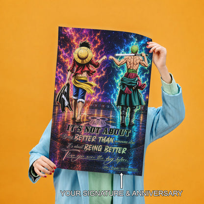 One Piece Canvas Wall Art - OP009 - Monkey D. Luffy - Roronoa Zoro - Being Better Than Yesterday
