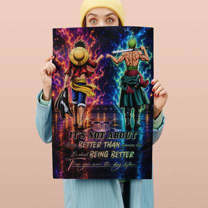 One Piece Canvas Wall Art - OP009 - Monkey D. Luffy - Roronoa Zoro - Being Better Than Yesterday