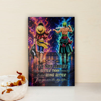 One Piece Canvas Wall Art - OP009 - Monkey D. Luffy - Roronoa Zoro - Being Better Than Yesterday