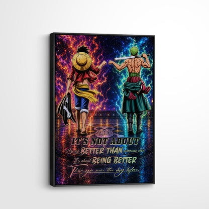 One Piece Canvas Wall Art - OP009 - Monkey D. Luffy - Roronoa Zoro - Being Better Than Yesterday
