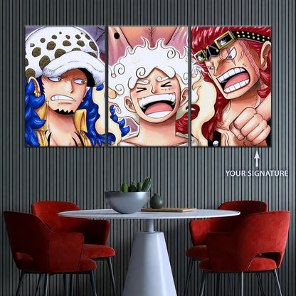 One Piece Wano Trio Canvas Wall Art - OP5009 - Luffy Gear Fifth - Trafalgar Law - Eustass Kid