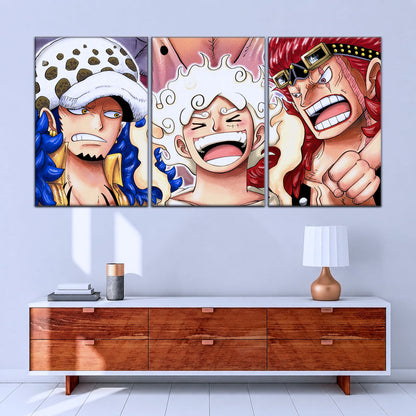 One Piece Wano Trio Canvas Wall Art - OP5009 - Luffy Gear Fifth - Trafalgar Law - Eustass Kid