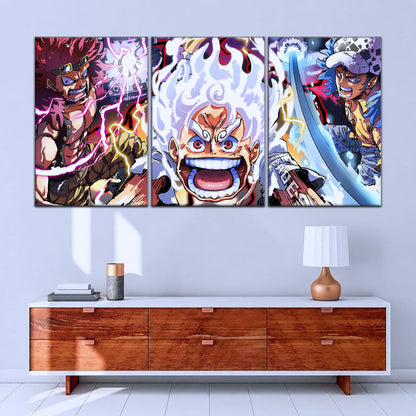 One Piece Canvas Wall Art - OP5058 - Luffy Gear 5 - Trafalgar Law - Eustass Kid