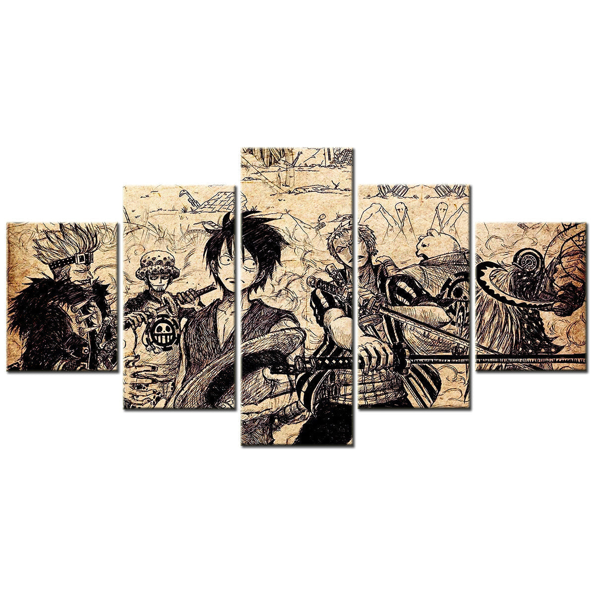 One Piece Canvas Wall Art - OP5104 - Monkey D. Luffy - Roronoa Zoro - Trafalgar Law - Eustass Kid