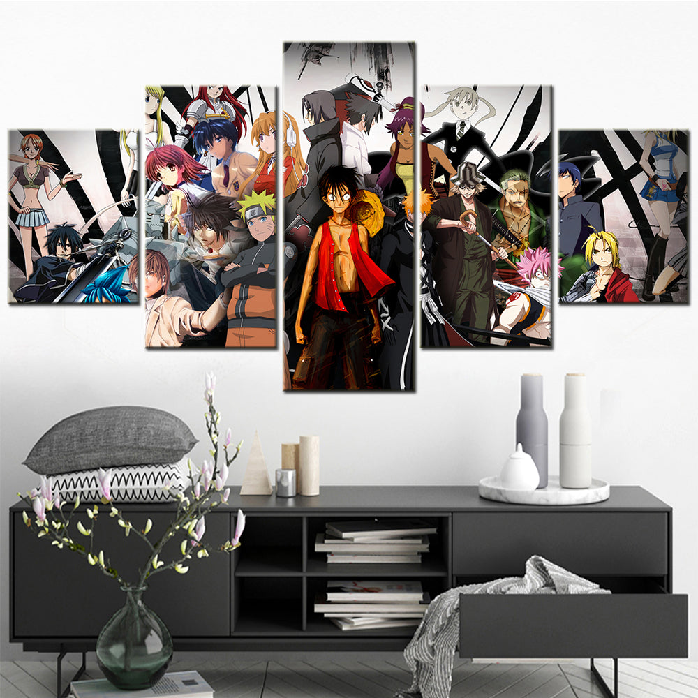 One Piece & Naruto Crossover Canvas Wall Art - OP5136 - Luffy - Zoro - Naruto - Kakashi