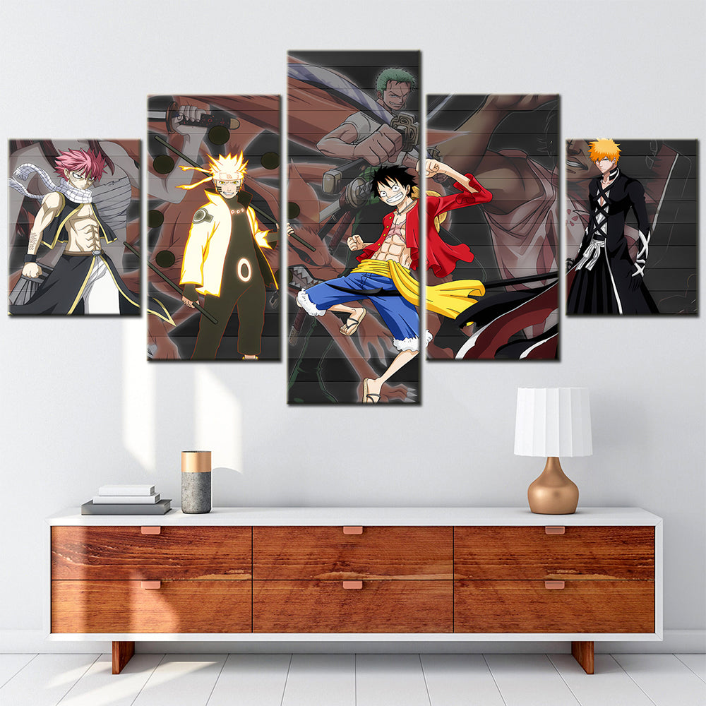 One Piece & Naruto Crossover Canvas Wall Art - OP5142 - Luffy - Zoro - Naruto - Kakashi