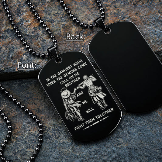 One Piece Engraved Dog Tag Necklace - OPD002 - Monkey D. Luffy - Roronoa Zoro - Call On Me Brother - Military Ball Chain