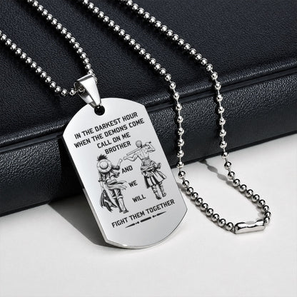One Piece Engraved Dog Tag Necklace - OPD003 - Monkey D. Luffy - Roronoa Zoro - Call On Me Brother - Military Ball Chain