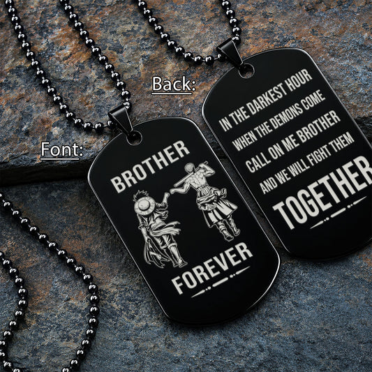 One Piece Engraved Dog Tag Necklace - OPD012 - Monkey D. Luffy - Roronoa Zoro - Brother Forever - Military Ball Chain