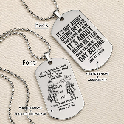 One Piece Engraved Dog Tag Necklace - OPD019 - Monkey D. Luffy - Roronoa Zoro - Call On Me Brother - Military Ball Chain
