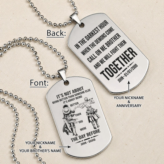 One Piece Engraved Dog Tag Necklace - Monkey D. Luffy - Roronoa Zoro - Better Than You Were The Day Before