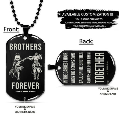 One Piece Dog Tag - Brothers Forever - Call On Me Brother - Monkey D. Luffy - Roronoa Zoro - One Piece Necklace - Engrave Dog Tag