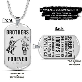 One Piece Dog Tag - Brothers Forever - It's About Being Better Than You Were The Day Before - Monkey D. Luffy - Roronoa Zoro - One Piece Necklace - Engrave Dog Tag