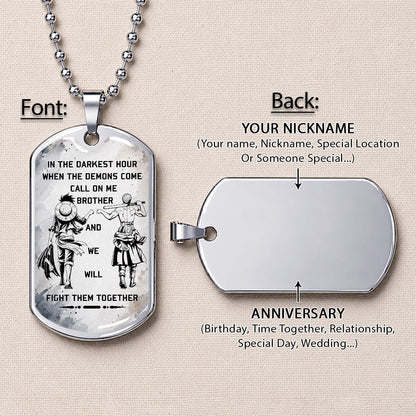 One Piece Dog Tag Necklace - OPDL001 - Monkey D. Luffy - Roronoa Zoro - Call On Me Brother - Military Ball Chain