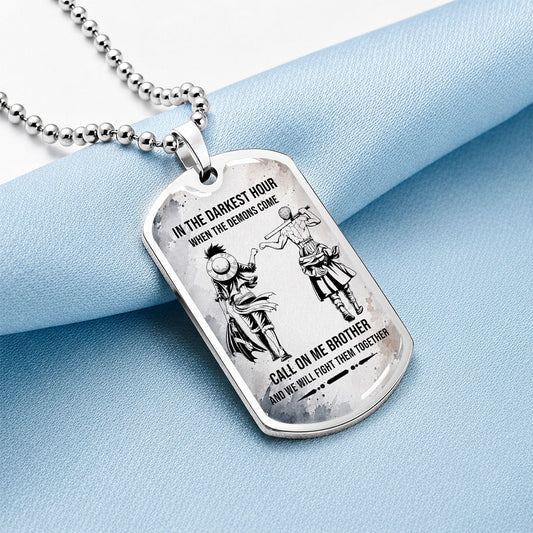 One Piece Dog Tag Necklace - OPDL002 - Monkey D. Luffy - Roronoa Zoro - Call On Me Brother - Military Ball Chain