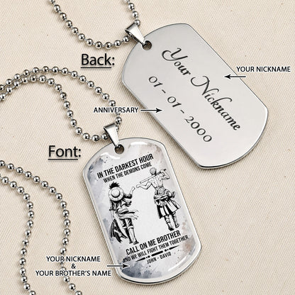 One Piece Dog Tag Necklace - OPDL002 - Monkey D. Luffy - Roronoa Zoro - Call On Me Brother - Military Ball Chain