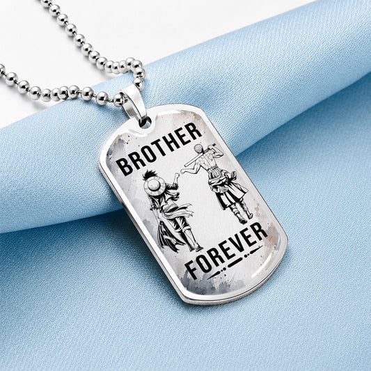One Piece Dog Tag Necklace - OPDL003 - Monkey D. Luffy - Roronoa Zoro - Brother Forever - Military Ball Chain