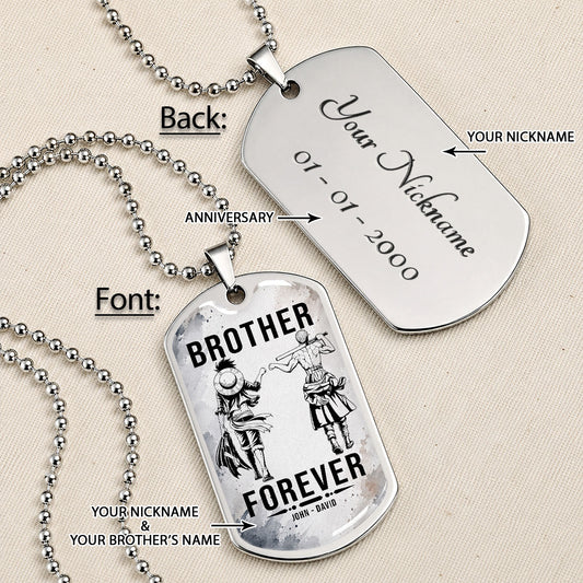 One Piece Dog Tag Necklace - OPDL003 - Monkey D. Luffy - Roronoa Zoro - Brother Forever - Military Ball Chain