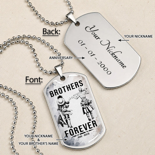 One Piece Dog Tag Necklace - OPDL004 - Monkey D. Luffy - Roronoa Zoro - Brothers Forever - Military Ball Chain